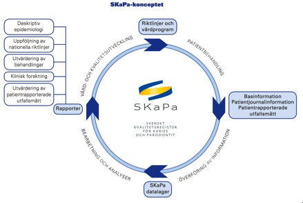 Illustration av SKaPa-konceptet för kvalitetsregister inom karies och parodontit med informationsflöde och datainsamling